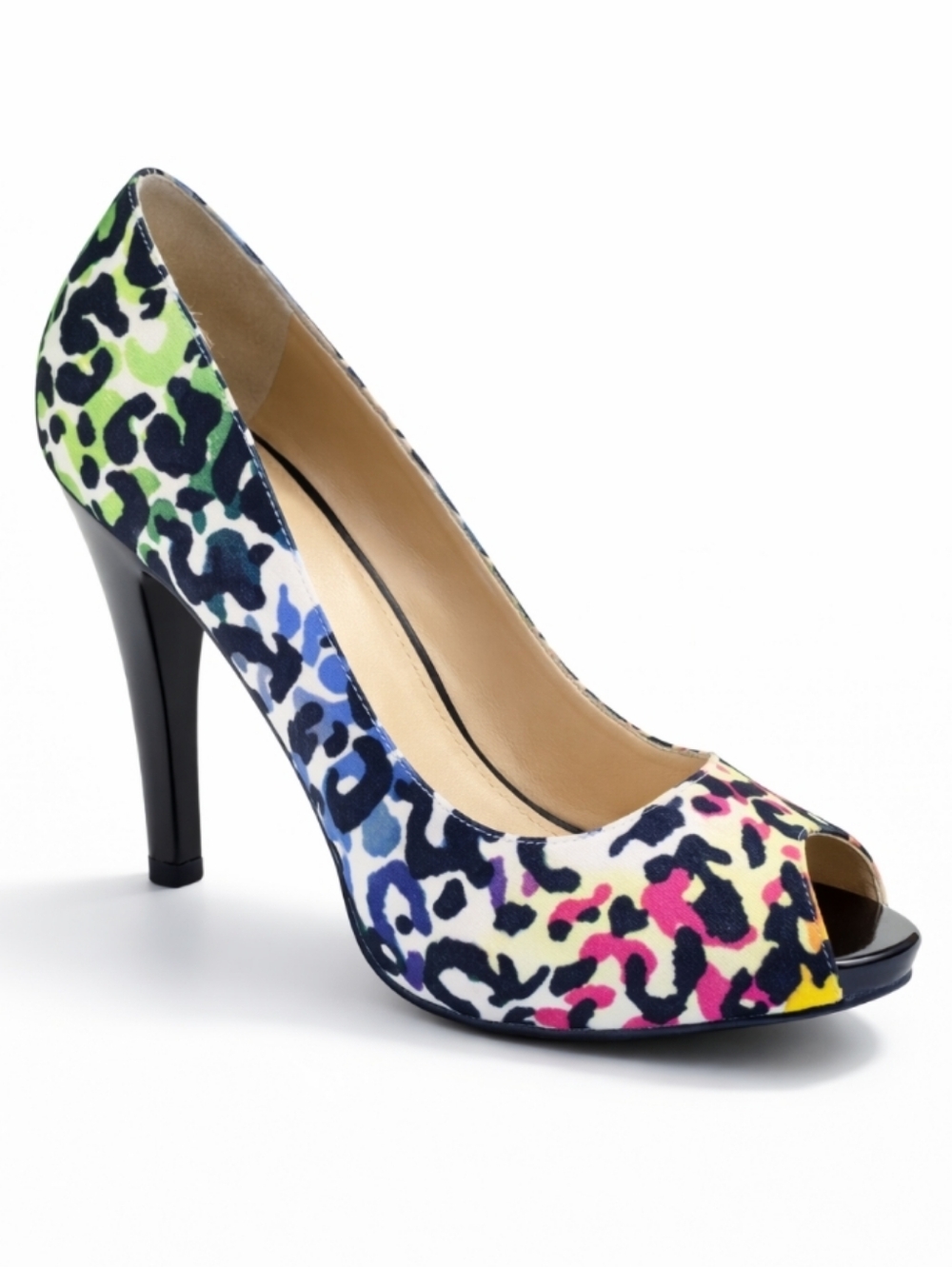 NINE WEST Escher | Multicolor Cheetah Print Peep‑Toe Heels | Retro | SIZE 7.5